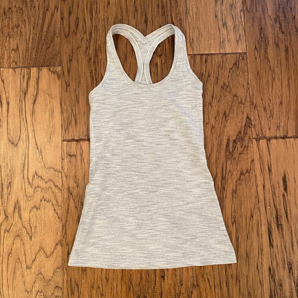 Lululemon Cool Racerback Tank Top Women Size 4 Heathered Space Dye Grey White